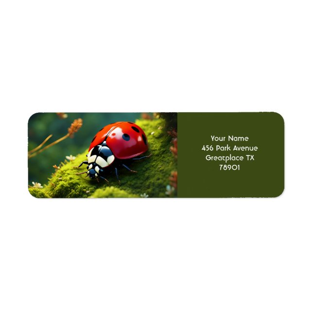 Fantasy Cute Vivid Ladybug Moss Summer Returadress Etikett (Framsidan)
