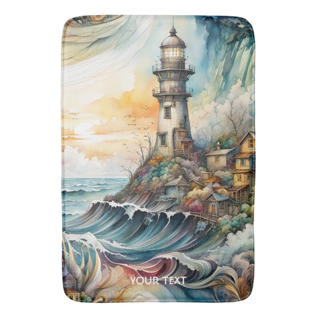 Fantasy Cute Vivid Lighthouse Tecknad Storm Badrumsmatta (Framsidan (Vertikal))
