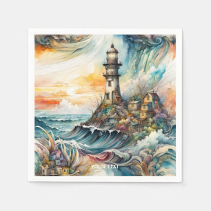 Fantasy Cute Vivid Lighthouse Tecknad Storm Pappersservett