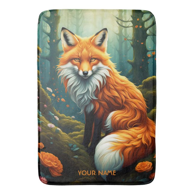 Fantasy Cute Vivid Majestic Fox Flowers Badrumsmatta (Framsidan (Vertikal))