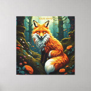 Fantasy Cute Vivid Majestic Fox Flowers Canvastryck