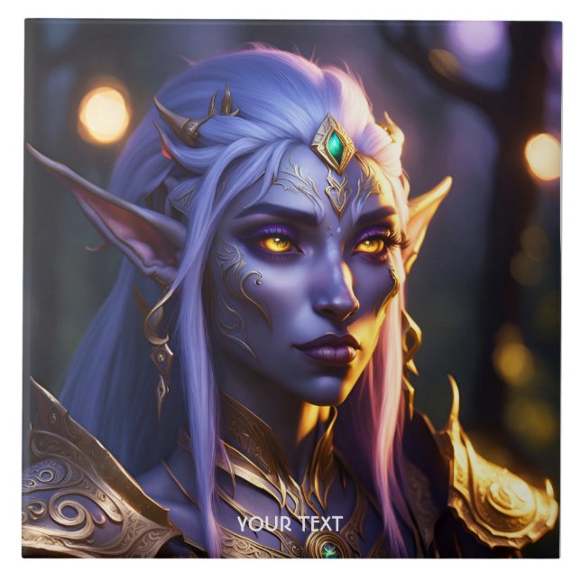 Fantasy Cute Vivid Mörk Lila Porträtt Kakelplatta (Framsidan)