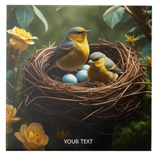 Fantasy Cute Vivid Nests Finches Forest Kakelplatta (Framsidan)