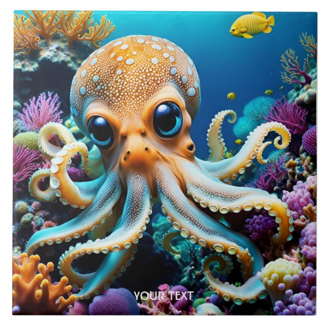 Fantasy Cute Vivid Octopus Sea Creators Kakelplatta (Framsidan)