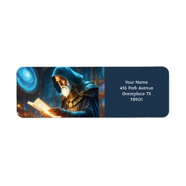 Fantasy Cute Vivid Old Wizard Spell Returadress Etikett (Framsidan)