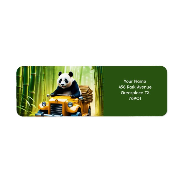 Fantasy Cute Vivid Panda Bamboo Car Returadress Etikett (Framsidan)