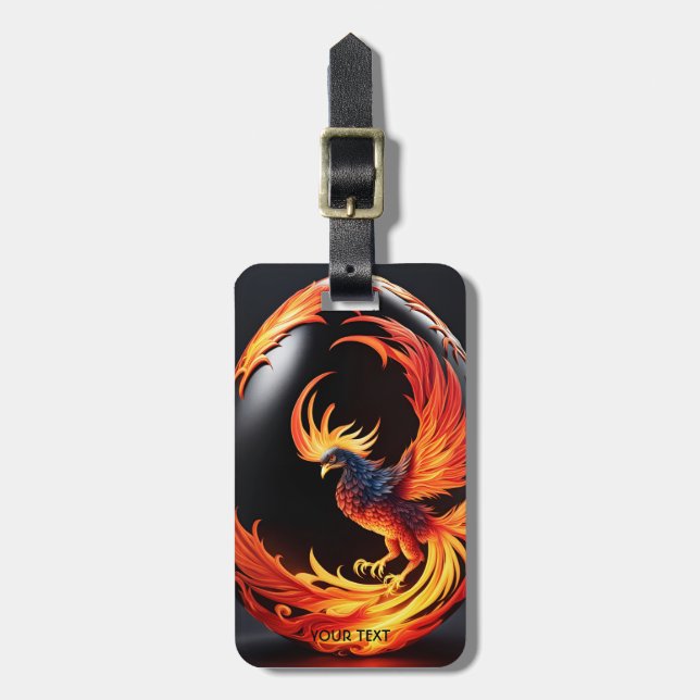 Fantasy Cute Vivid Phoenix Black Egg Bagagebricka (Vertikal Framsida)