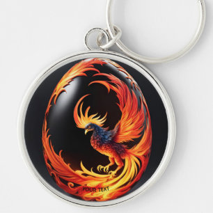Fantasy Cute Vivid Phoenix Black Egg Rund Silverfärgad Nyckelring