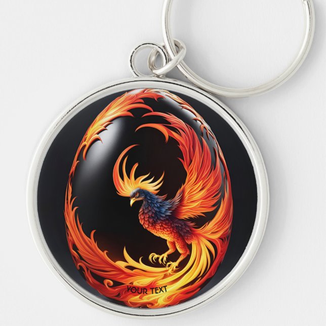 Fantasy Cute Vivid Phoenix Black Egg Rund Silverfärgad Nyckelring (Framsidan)