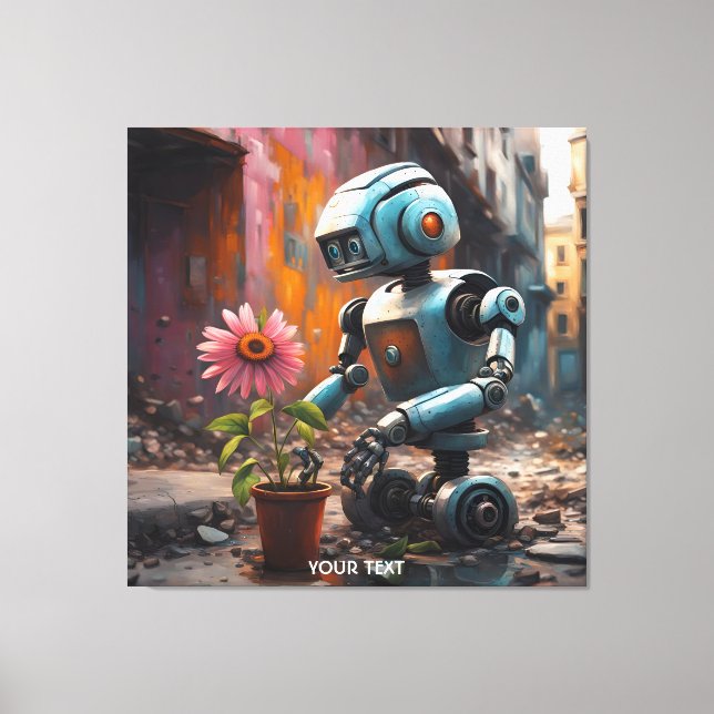 Fantasy Cute Vivid Robot City Flower Canvastryck (Framsida)