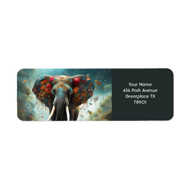 Fantasy Cute Vivid Romantic Elephant Porträtt Returadress Etikett (Framsidan)