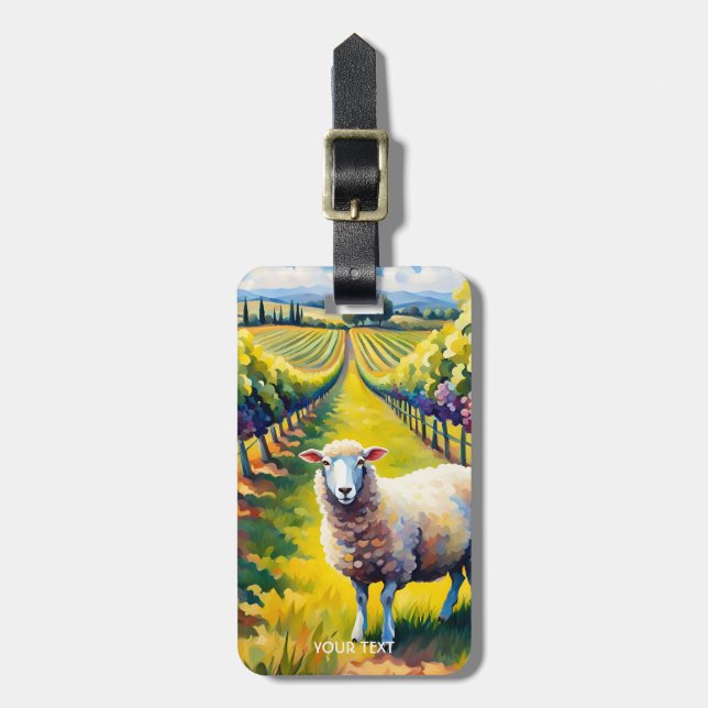 Fantasy Cute Vivid Sheep Vineyard Watercolor Bagagebricka (Vertikal Framsida)