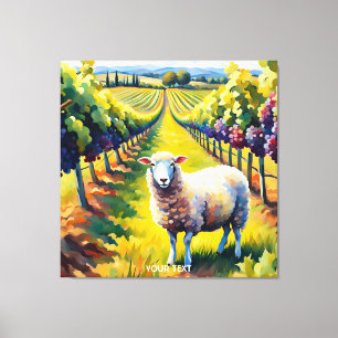 Fantasy Cute Vivid Sheep Vineyard Watercolor Canvastryck