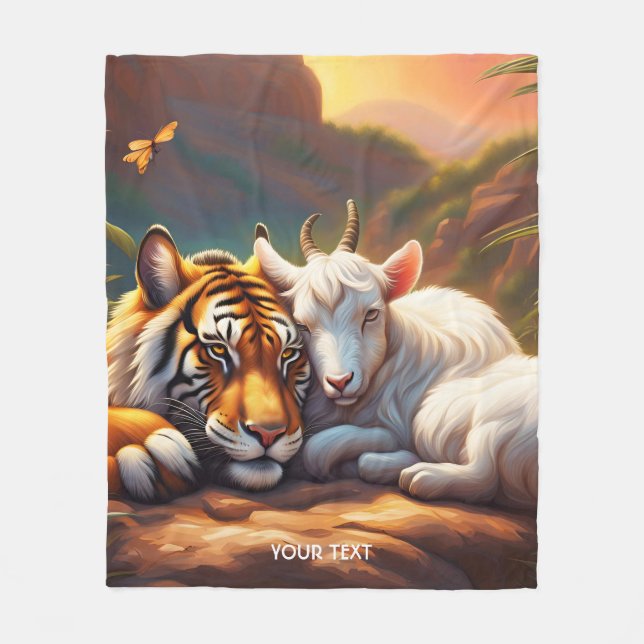 Fantasy Cute Vivid Sleeping Tiger Goat Fleecefilt (Framsidan)