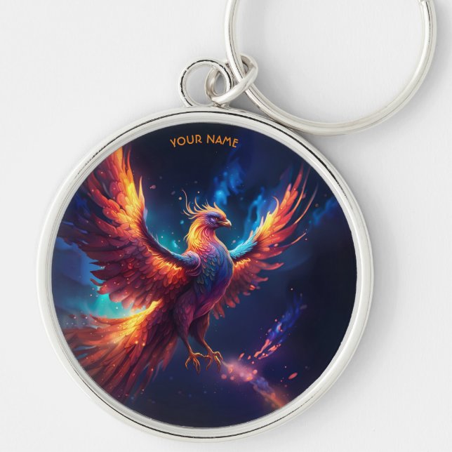 Fantasy Cute Vivid Stigning Phoenix Rund Silverfärgad Nyckelring (Framsidan)