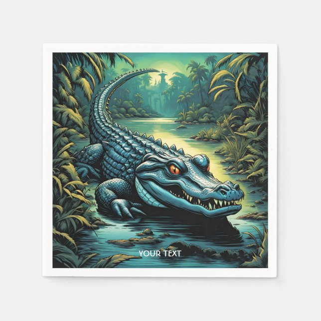 Fantasy Cute Vivid Tecknad Alligator Forest Pappersservett (Framsidan)
