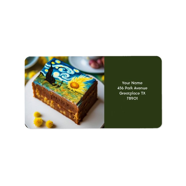 Fantasy Cute Vivid Van Gogh Cake Adressetikett (Framsidan)