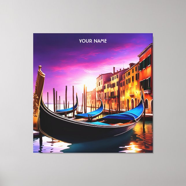 Fantasy Cute Vivid Venice Gondola Sunset Canvastryck (Framsida)