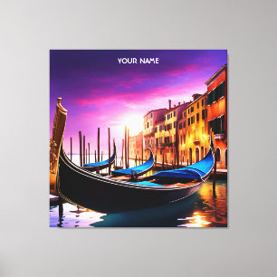 Fantasy Cute Vivid Venice Gondola Sunset Canvastryck