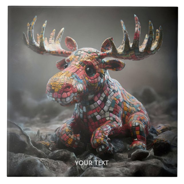 Fantasy Cute Wacky Mosaic Moose Kakelplatta (Framsidan)