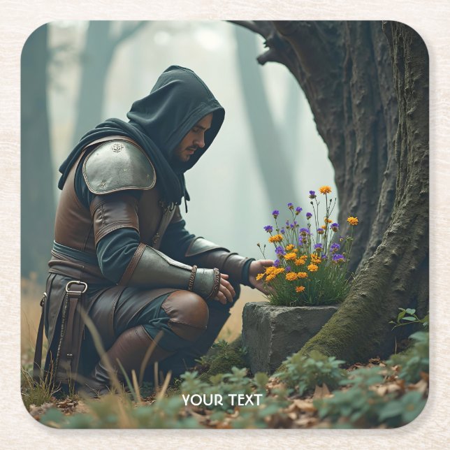 Fantasy Cute Warrior Vild Flowers Underlägg Papper Kvadrat (Framsidan)