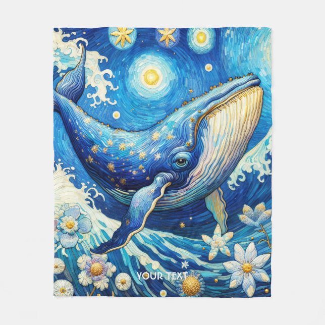 Fantasy Cute Whale Stars Sea Fleecefilt (Framsidan)