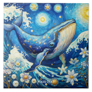Fantasy Cute Whale Stars Sea Kakelplatta