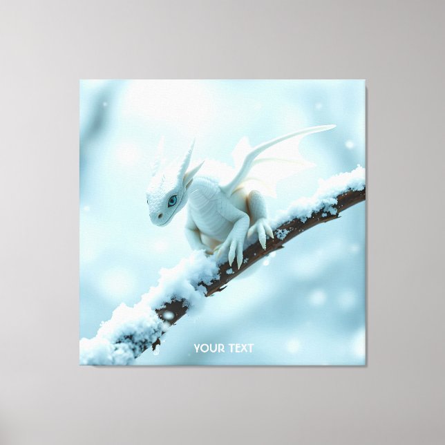 Fantasy Cute White Baby Dragon Canvastryck (Framsida)