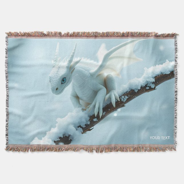 Fantasy Cute White Baby Dragon Filt (Framsidan)