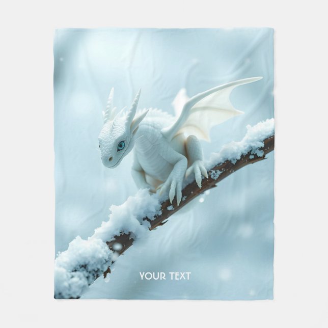 Fantasy Cute White Baby Dragon Fleecefilt (Framsidan)