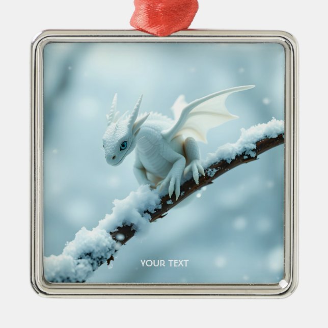Fantasy Cute White Baby Dragon Julgransprydnad Metall (Framsidan)