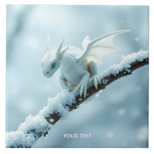 Fantasy Cute White Baby Dragon Kakelplatta