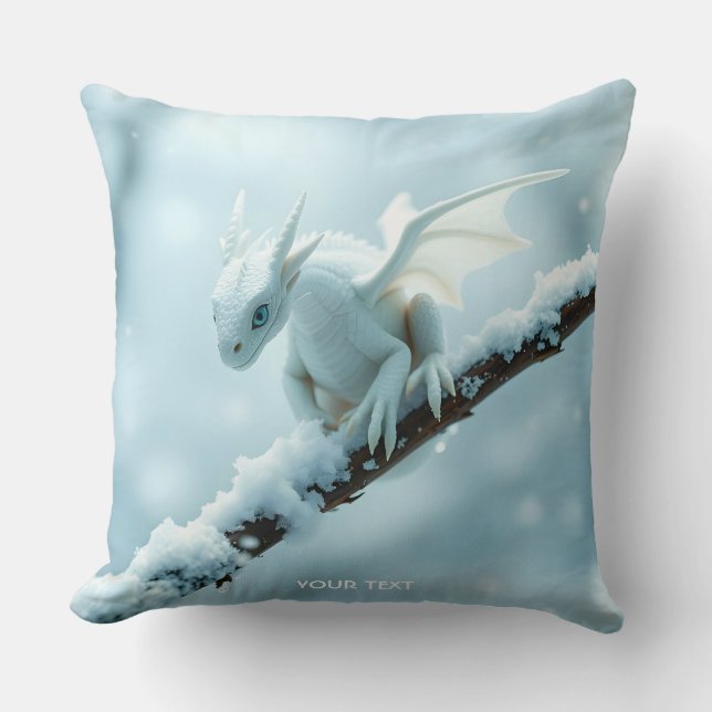 Fantasy Cute White Baby Dragon Kudde (Framsida)