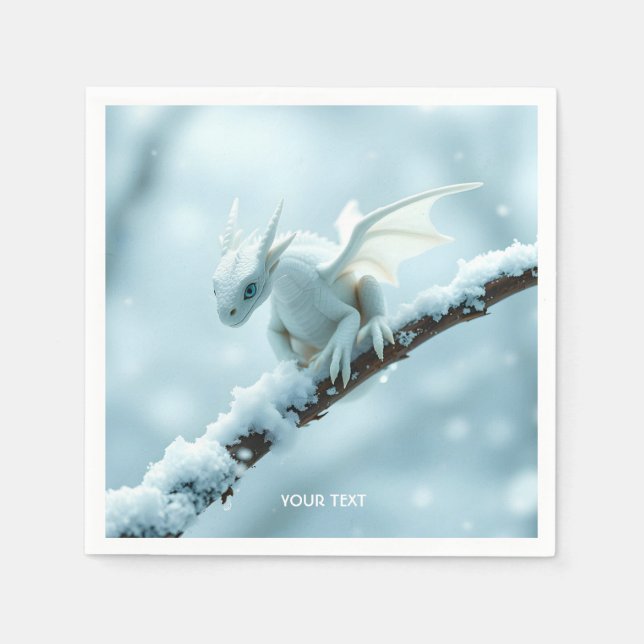 Fantasy Cute White Baby Dragon Pappersservett (Framsidan)