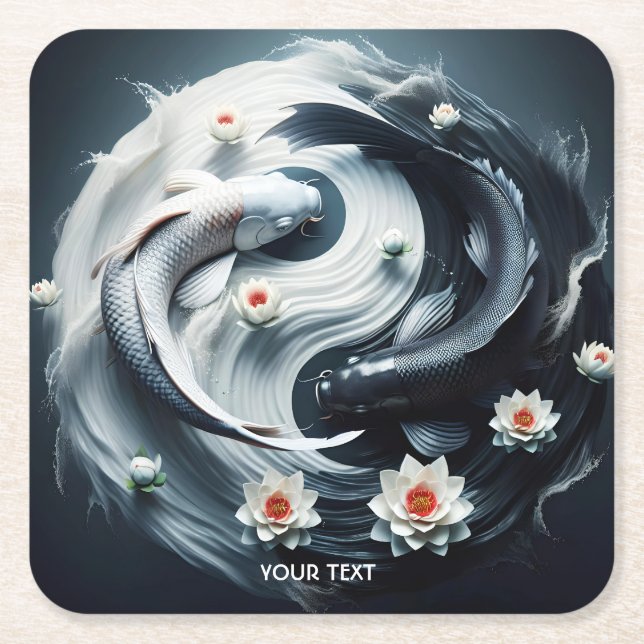 Fantasy Cute White Black Fish Underlägg Papper Kvadrat (Framsidan)