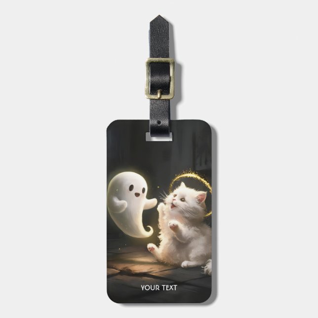 Fantasy Cute White Ghost Cat Bagagebricka (Vertikal Framsida)