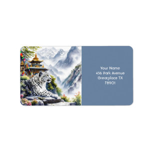 Fantasy Cute White Leopard Mountains Adressetikett