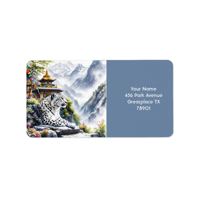 Fantasy Cute White Leopard Mountains Adressetikett (Framsidan)