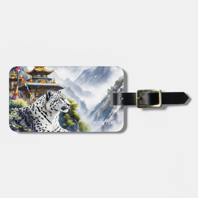 Fantasy Cute White Leopard Mountains Bagagebricka (Horisontell Framsida)