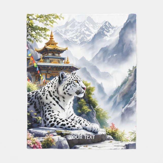 Fantasy Cute White Leopard Mountains Fleecefilt (Framsidan)