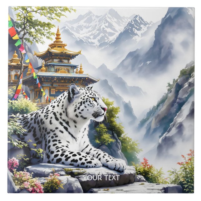 Fantasy Cute White Leopard Mountains Kakelplatta (Framsidan)