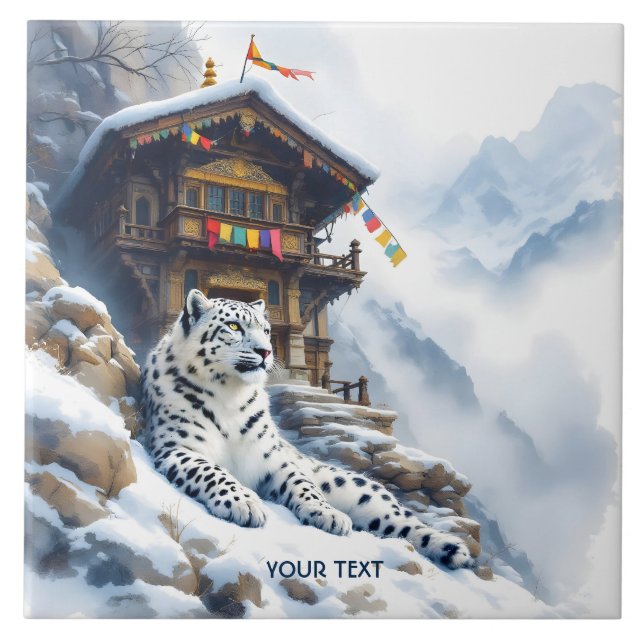 Fantasy Cute White Leopard Snö Kakelplatta (Framsidan)