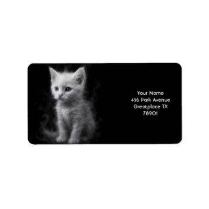 Fantasy Cute White Smoke Kitten Adressetikett