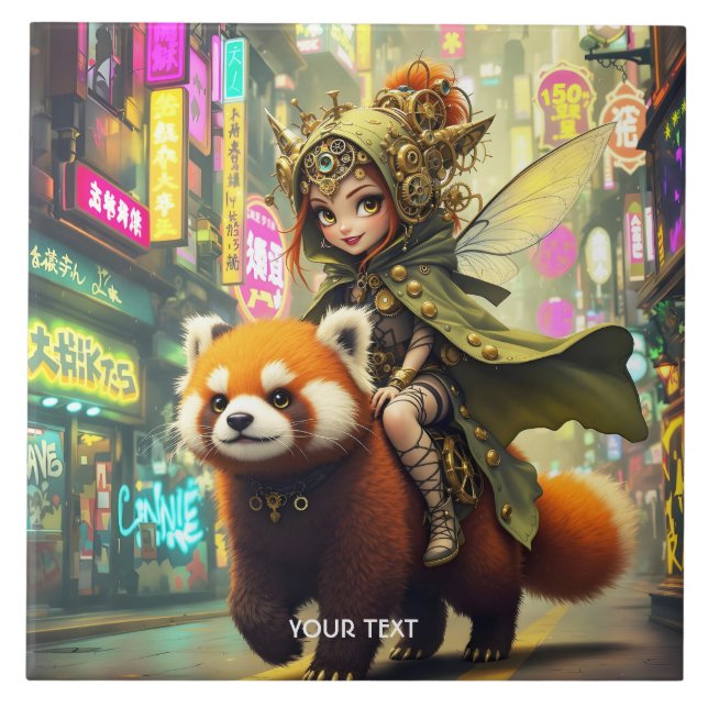 Fantasy Cute Wild Panda Ride Kakelplatta (Framsidan)