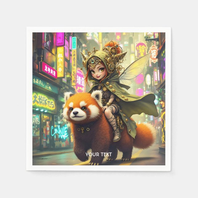 Fantasy Cute Wild Panda Ride Pappersservett (Framsidan)