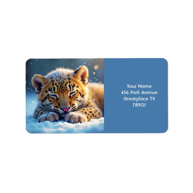 Fantasy Cute Winter Baby Leopard Adressetikett (Framsidan)