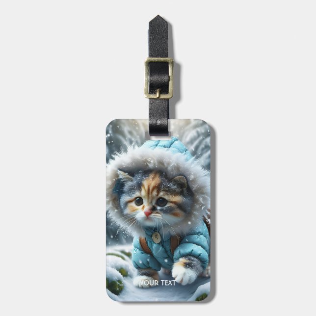 Fantasy Cute Winter Kitten Snö Bagagebricka (Vertikal Framsida)