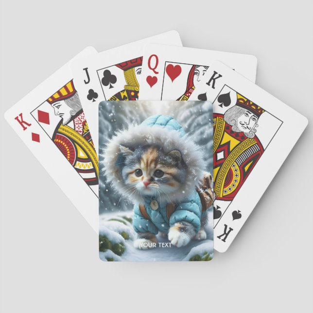 Fantasy Cute Winter Kitten Snö Casinokort (Baksidan)
