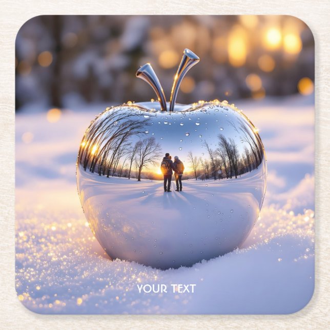 Fantasy Cute Winter Snö Apple Underlägg Papper Kvadrat (Framsidan)
