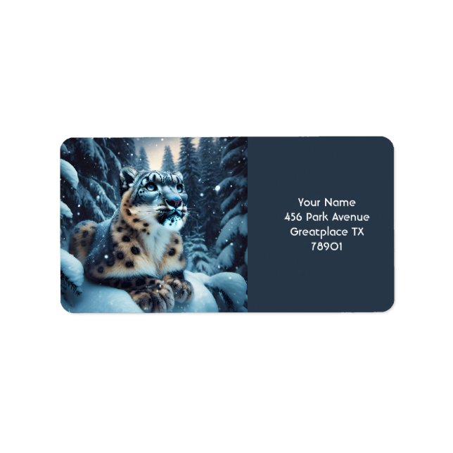 Fantasy Cute Winter Snö Leopard Adressetikett (Framsidan)